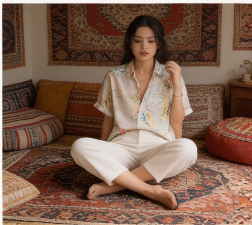 B+Vestry Botanical Print Linen Blend Shirt – Beige