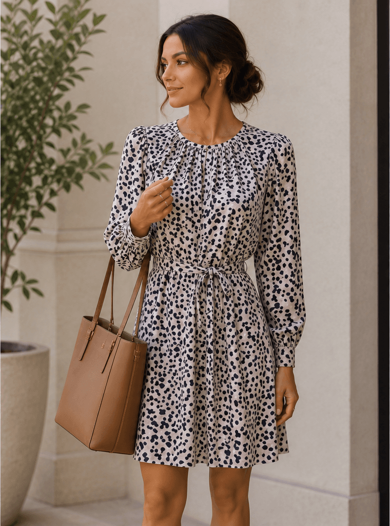 Chemistry Balloon Sleeve Dalmatian Print Dress