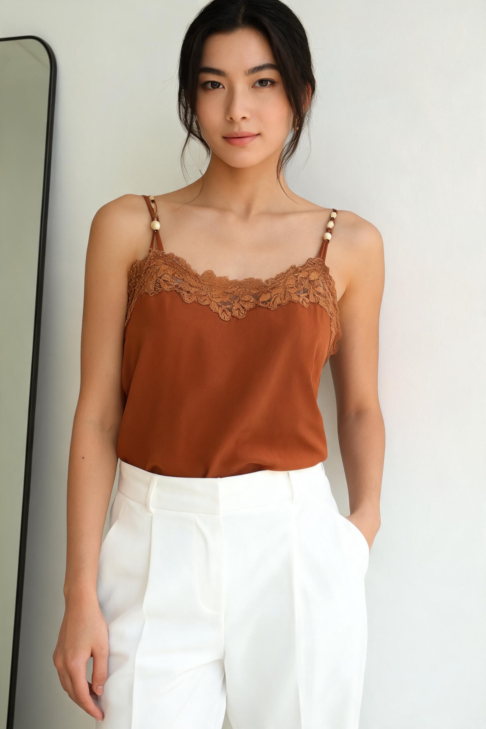 Rust Lace Trim Tank Top